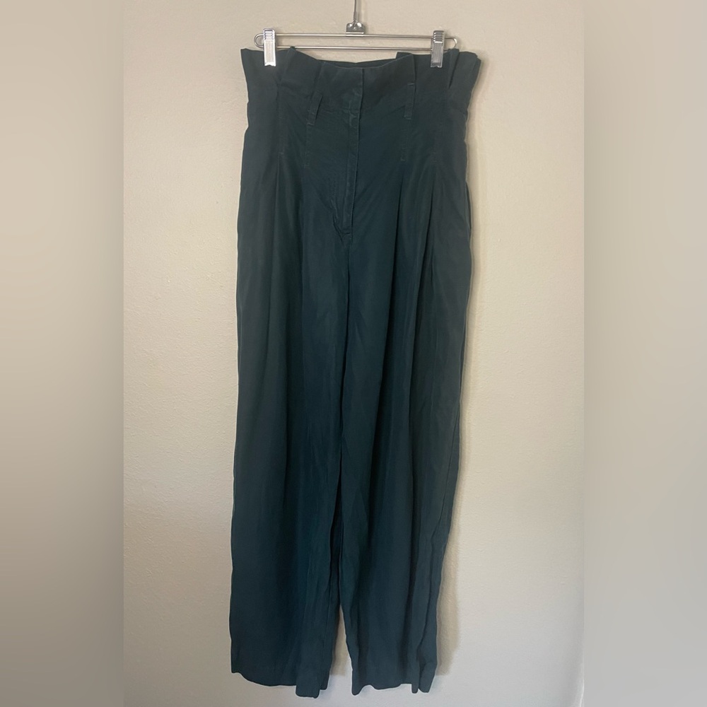 COS pleated linen blend trouser pants Dark green size 4